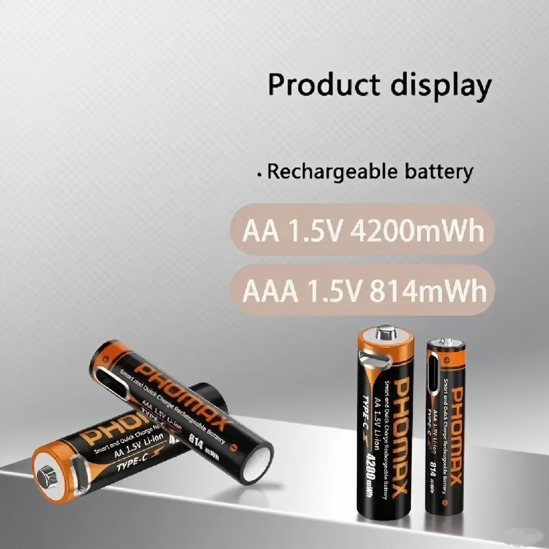 PHOMAX USB Lithium-Ion Rechargeable Batteries AAA 814mWh AA 4200mWh 1.5V Long-Lasting Battery for Digital Devices