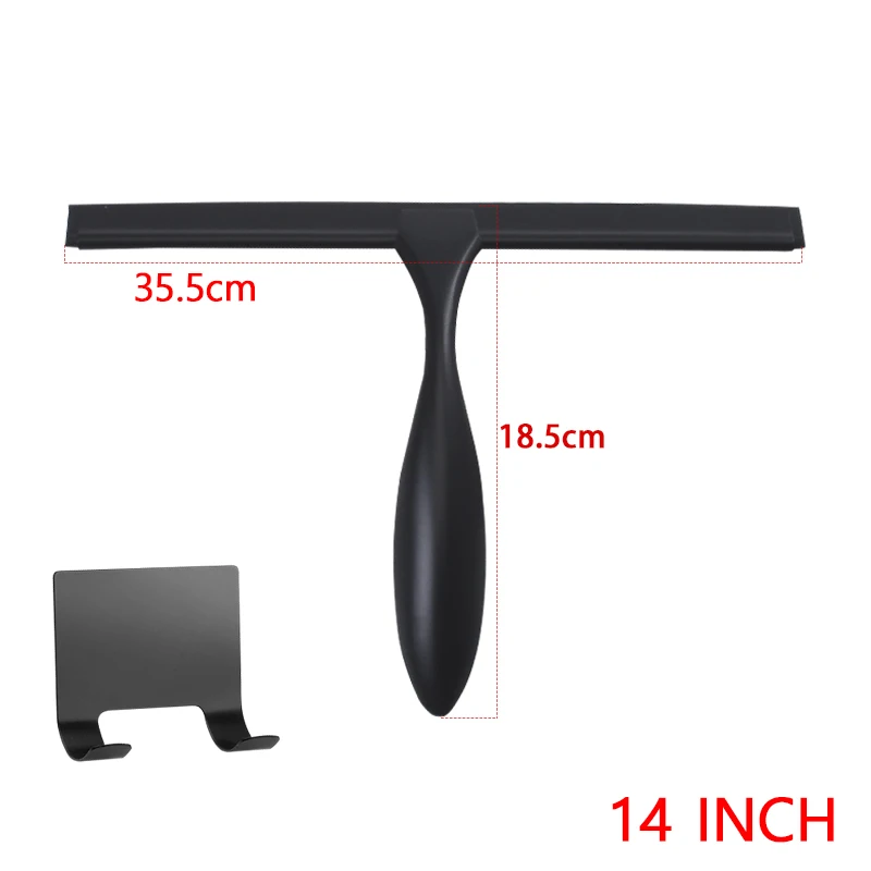 14\'\' INCH Shower Squeegee Silicone Rubber Wiper Scrape With Suction Cup Hook Black Color Glass Mirror Bathroom Cleaner