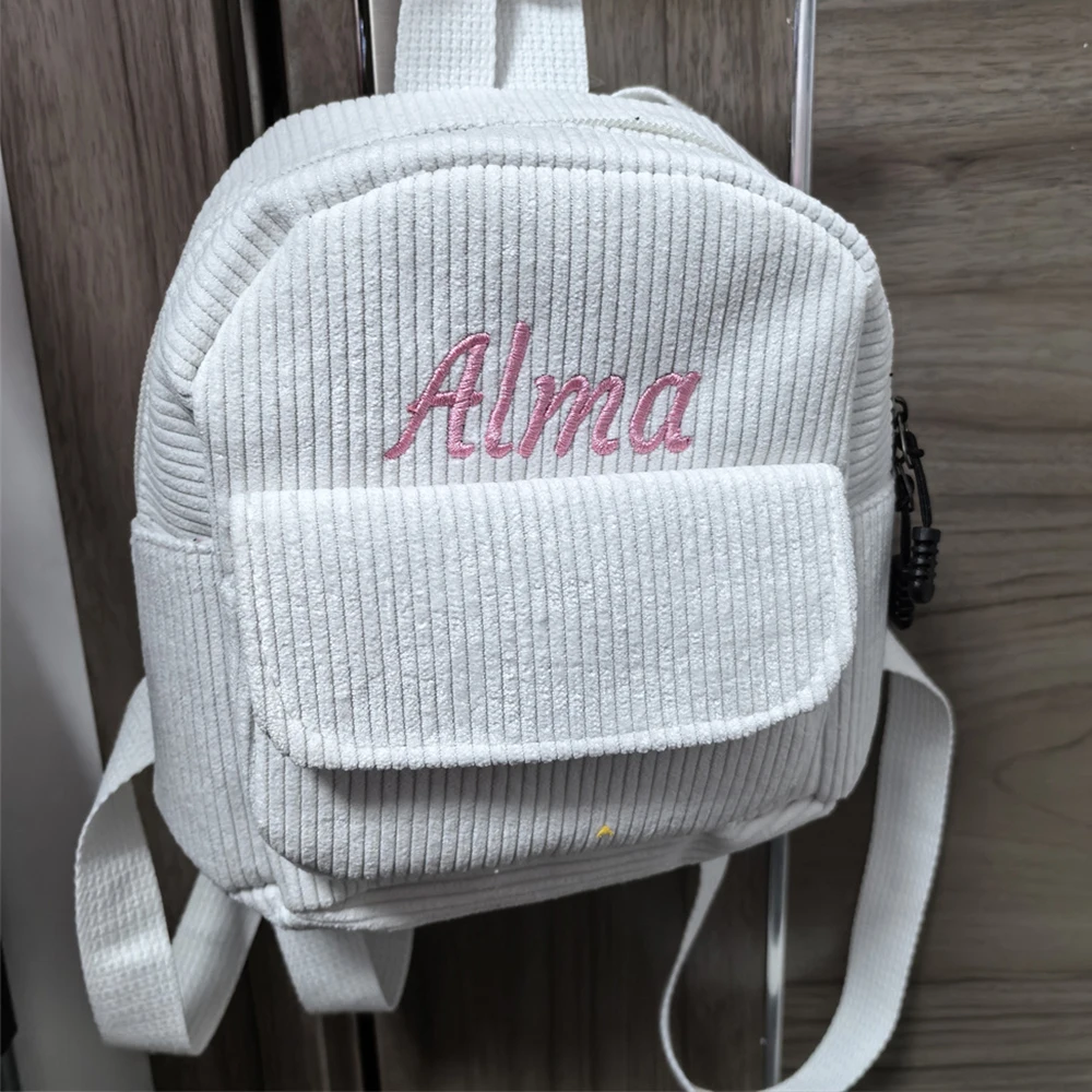 Sac à dos en velours côtelé avec nom personnalisé pour femme, sac d\'extérieur unique, cadeau d\'anniversaire, document solide, mini taille