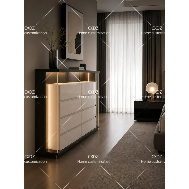 Italian Light Luxury Ultra Thin Chest Cabinet High End Bedroom Dresser 2026 New Wall Mounted Bedside Storage Unit