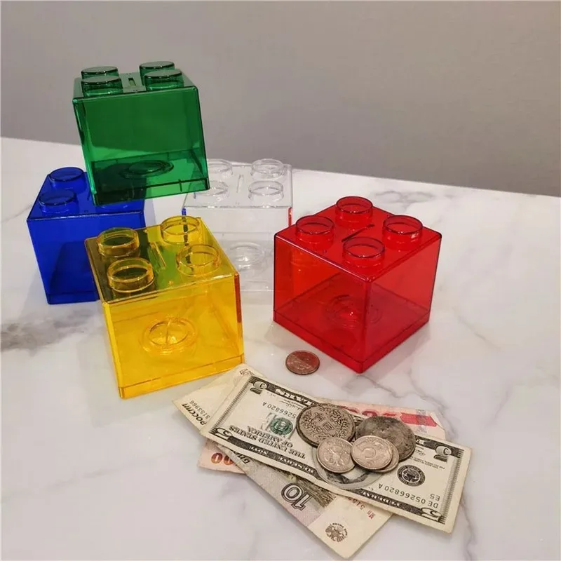 Money Box Building Block Saving Box Transparent Plastic Blocks Piggy Bank Coin Storage Case Kid Toy Gift Change Boxes Home Decor