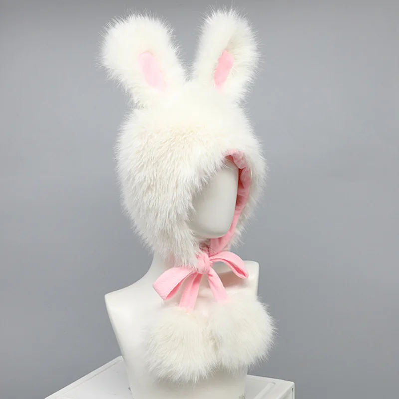 Chapeau Lolita mignon et moelleux pour femmes, couvre-chef oreilles de lapin en fourrure, couvre-chef en peluche, accessoires de spectacle de Cosplay Anime