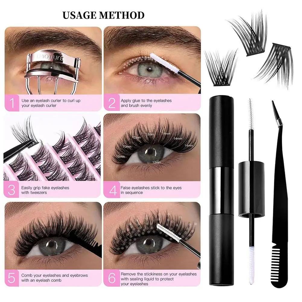 DIY Cluster Extension Lashes Kit Individual Lashes Set Fluffy False Eyelashes with Bond&Seal and Tweezer Makeup
