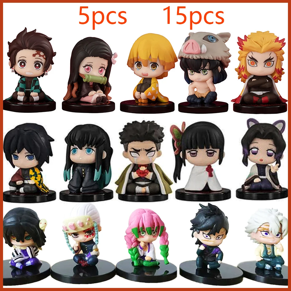 Q Posket Demon Slayer Figure Wholesale Mini Figurine 5cs 10Pcs 15Pcs Sets Kimetsu No Yaiba Small PVC Dolls Desktop Decoration