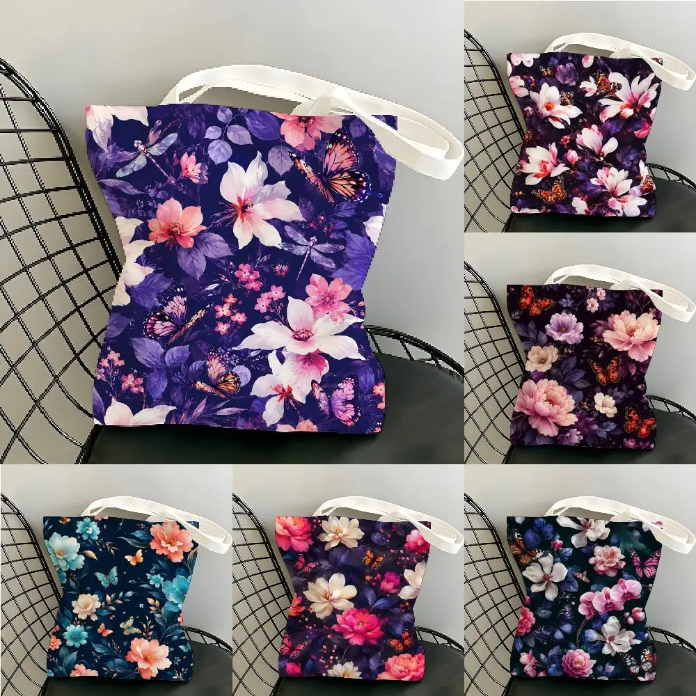 Colorful Floral Storage Bags Double Sided Print Large Capacity Reusable Shoping Fashion & Daily Commute Gift