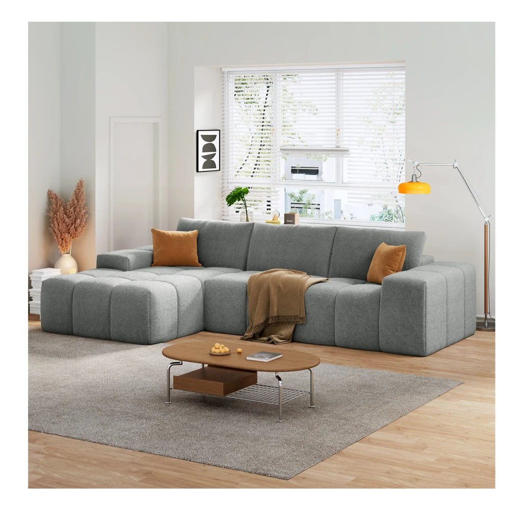 

L-shaped Modular Sofa: No Assembly, Deep Seat, 3 Cushions, Soft Fabric for Modern Living/Bedrooms
