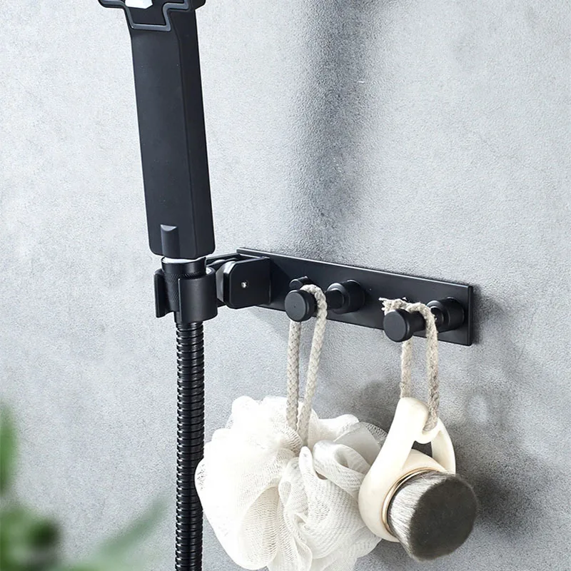 Shower Wall Mount with 2 Hooks - Thick Aluminum Alloy Rustproof Holder, Drill Installation Waterproof for Towels/Sponges