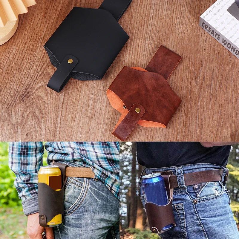 1pc PU Leather Beer Bottle Waist Holster Portable Beer Belt Bag Handy Wine Bottles Beverage Can Holder