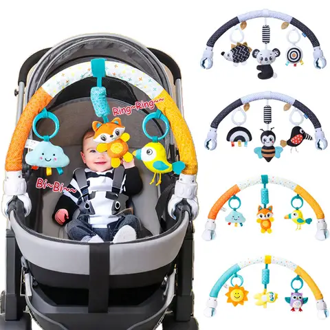 Infant Baby Stroller Arch Toy Play Bell Fun Newborns Sensory Activity Adjustable for Bouncers and Car Safe Seat Bed Hanging Toys