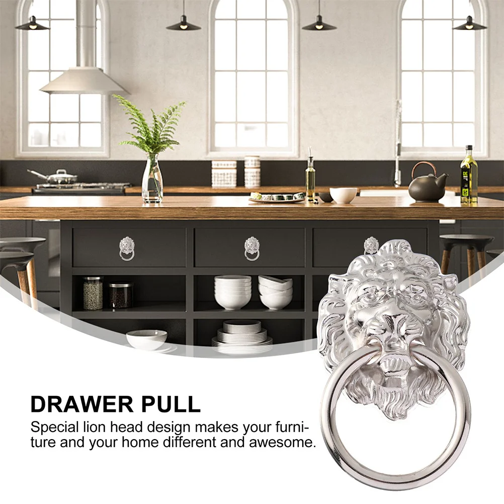 

5Pcs Vintage Lion Head Cabinet Pull Handles Zinc Alloy Drawer Knobs Smooth Grip Furniture Hardware for Wardrobe Bookcase Use