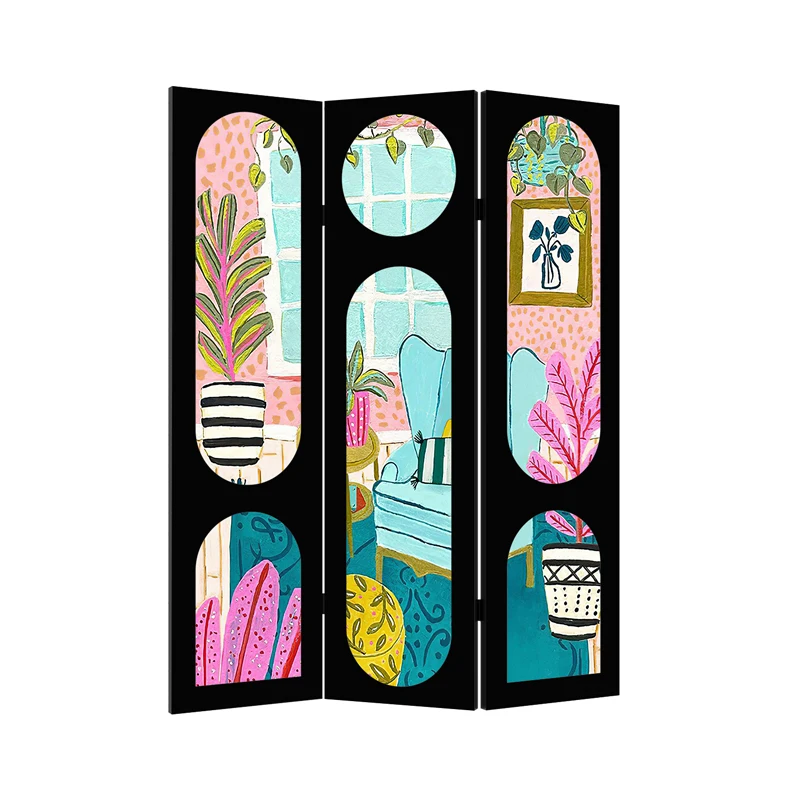 

French minimalist modern dopamine cream screen partition foldable mobile hotel homestay decoration background wall