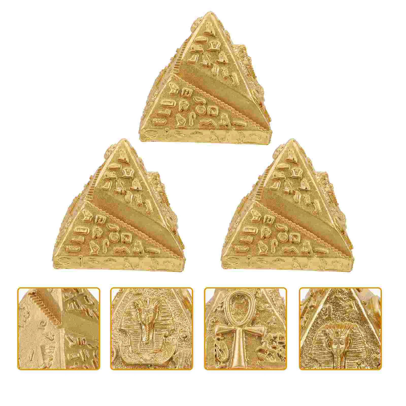 

3 Pcs Decor Gold Egyptian Pyramids Decorative Model Home Sand Table 75x75cm Resin Golden Layout Office Girl