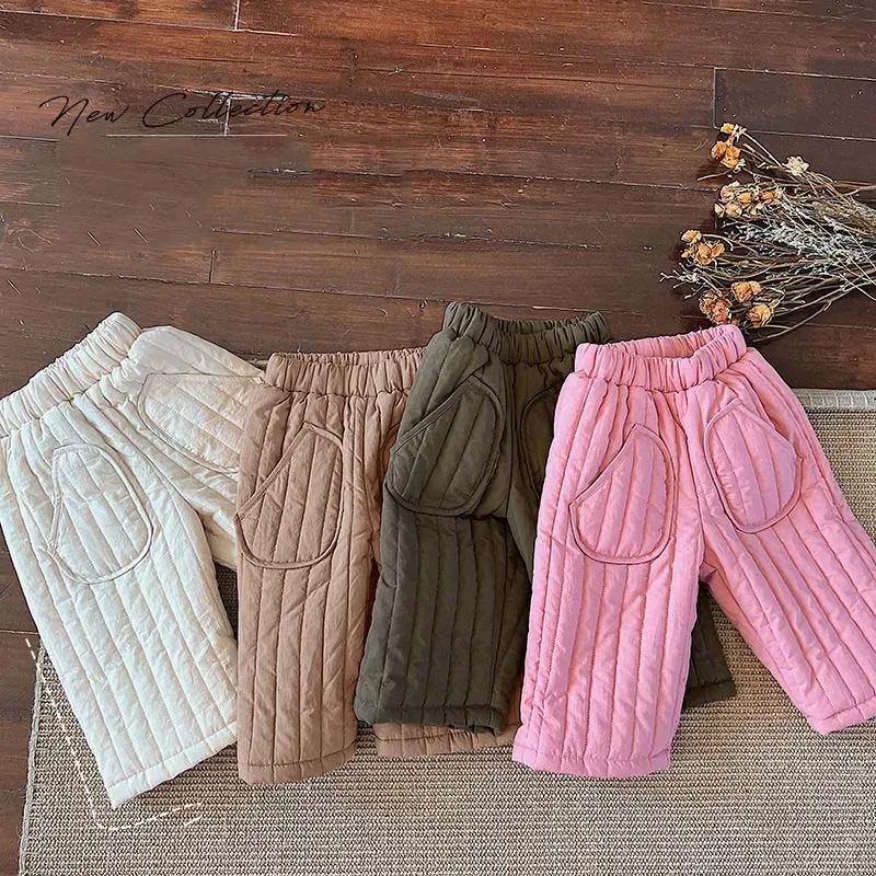 Winter Korea Kids Pants Thicken Toddler Pants Children's Cotton Plush Girls' Solid Color Casual Pants Children's Clothing E4996