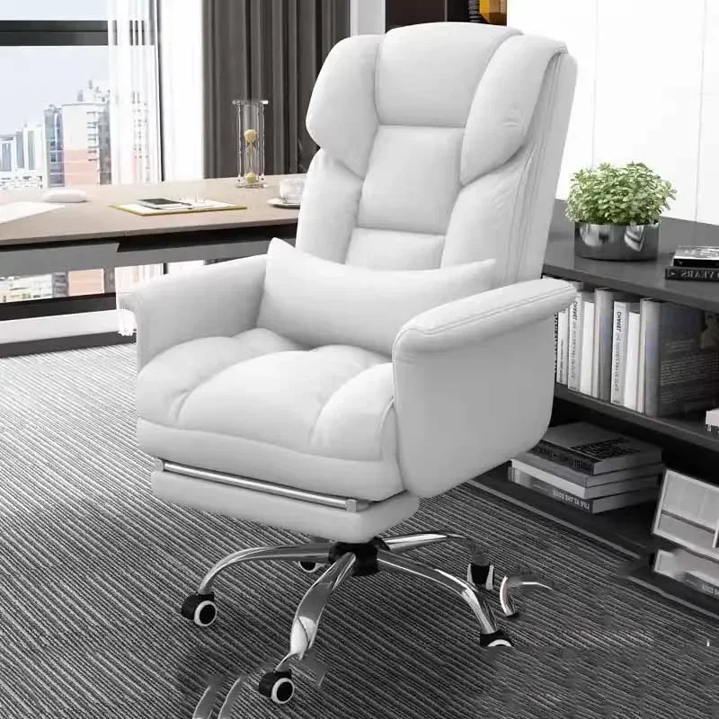 

White Luxury Office Chair Design Back Support Adjustable Study Office Chair Roller Leg Rest Cadeiras De Gamer Furniture Decor