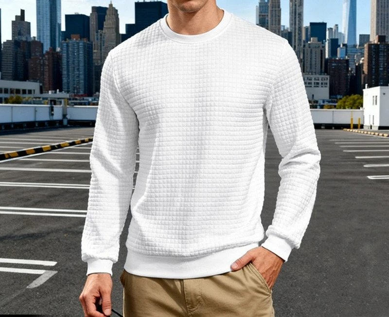 

2026 Spring and Autumn Men's Crew Neck Jacquard Small Checked Long Sleeve Sweater Versatile Warm Bottom Shirt Men's