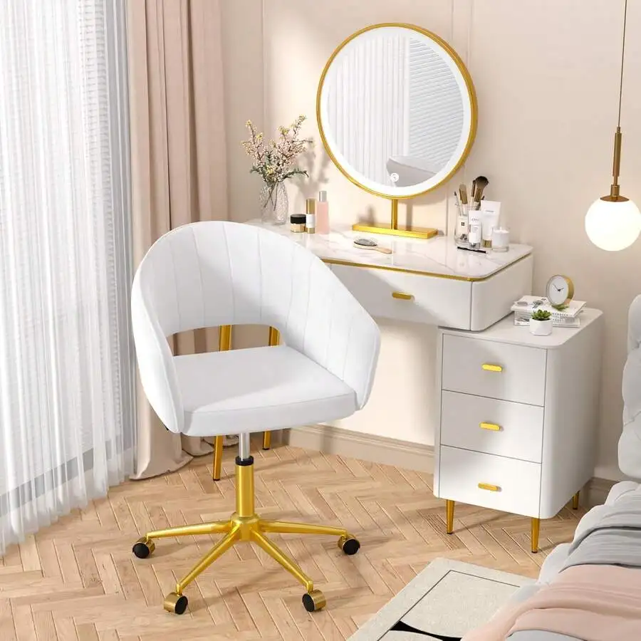 Velvet Swivel Accent Chair With Adjustable Height - 360° Rotating Office Desk Chair & Vanity Stool, 330lbs Capacity