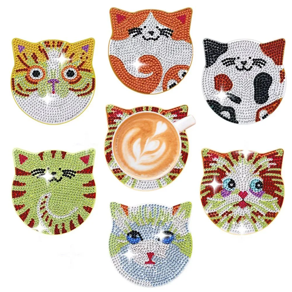 8PCS/6PCS With Stand DIY Painting Coasters Cute Panda Entry-level Round Art Coasters Handmade Table Protector