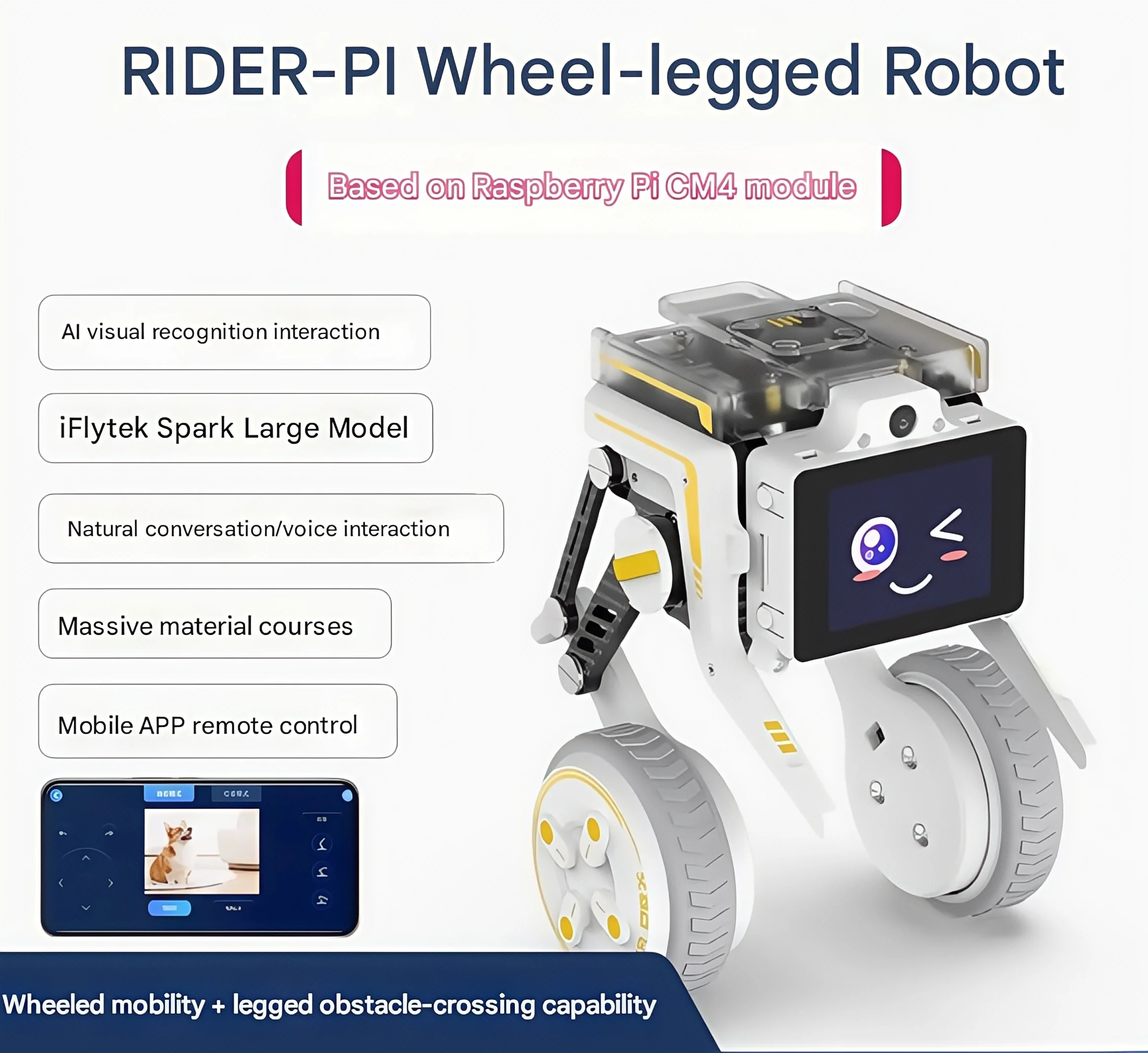 روبوت عجلة القدم AI التعرف البصري بعجلتين سيارة التوازن الذاتي بيونيك الميكانيكية الكلب بيثونون التوت بي CM4