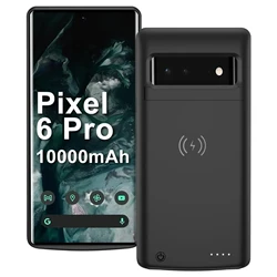 Power Case for Google Pixel 6 Pro Battery Charger Case External Battery Pack Power Bank 10000mAh Wireless Charging Cover