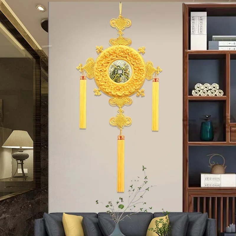 

Traditioneller gelber chinesischer Knoten-Anhänger, Wohnzimmer-Wanddekoration, festliche Feier, neues Zuhause, Geschenk