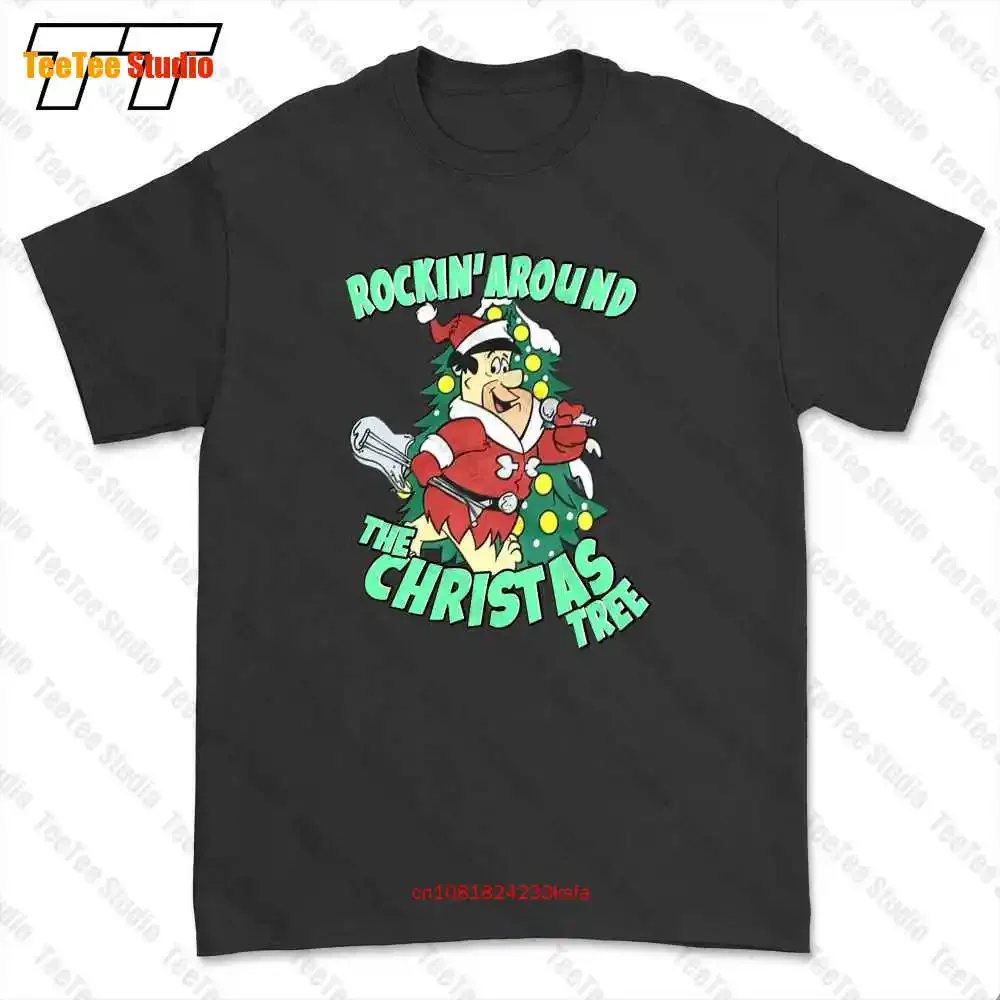 Hanna Barbera Fred Flintstone Rockin Around The Christmas Tree T-shirt Tee 97A5