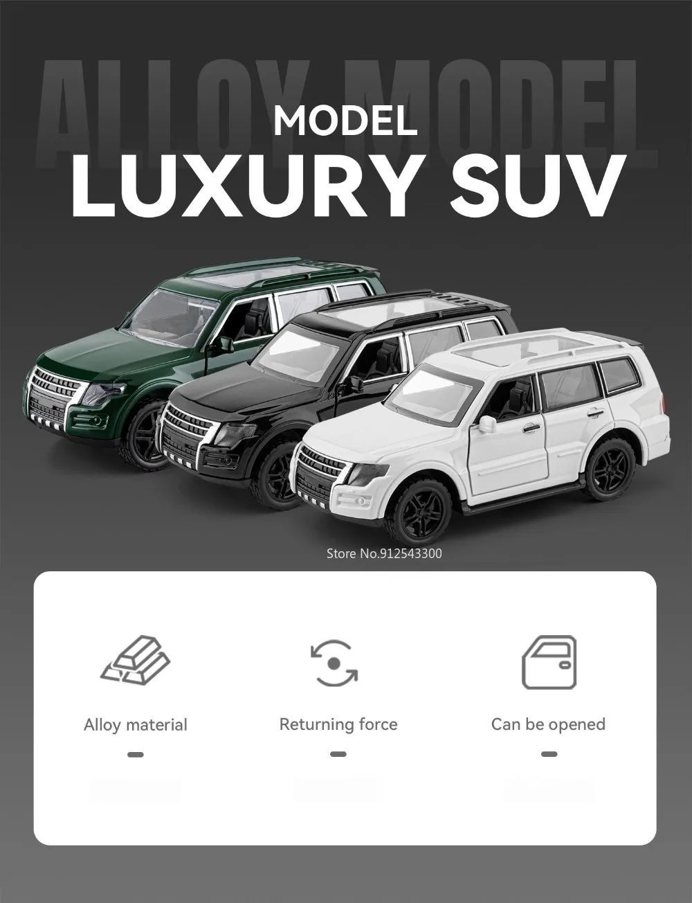 1:36 Pajero Luxusauto-Modellspielzeug mit zu öffnenden Türen, Metallguss, Gummireifen, Automodelle, Fahrzeuge, Spielzeug, Tischdekoration – Detail 2