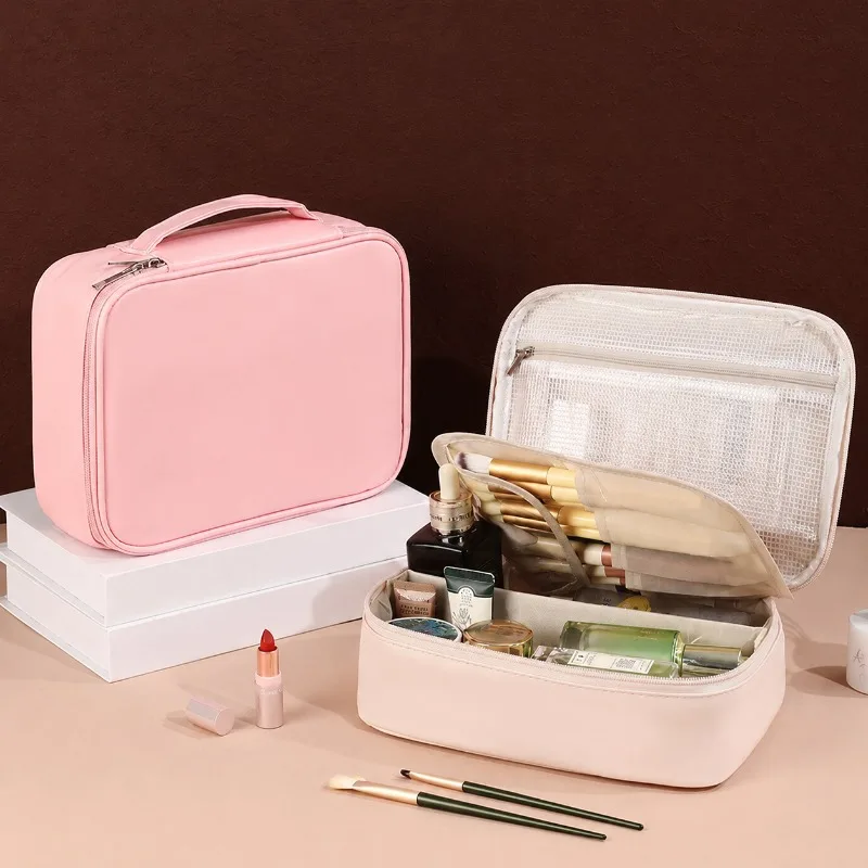 New Arrival Freely Partitioned Large Capacity Handheld Cosmetic Bag Travel Makeup Brush Organizer Toiletry Pouch Multi