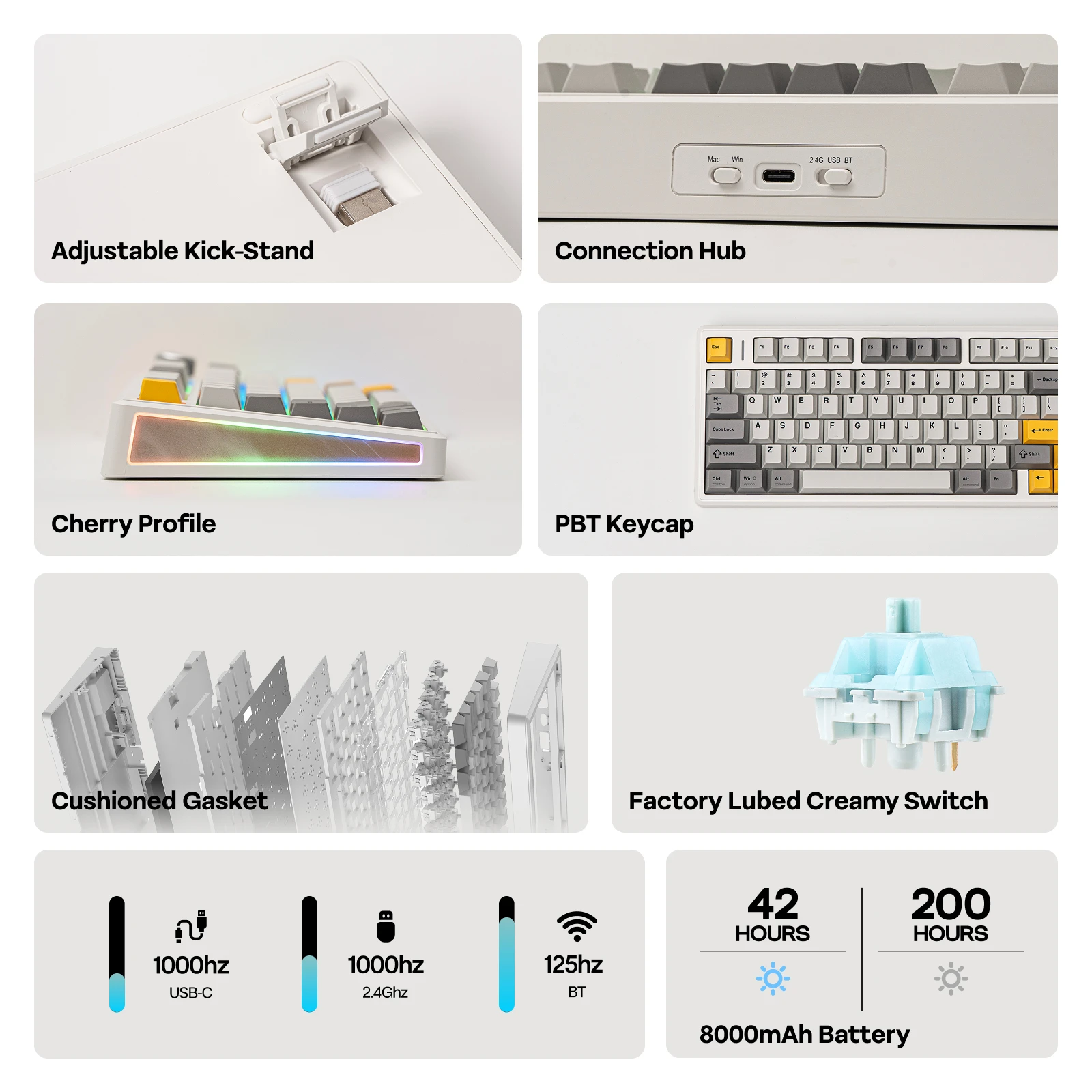 EPOMAKER TH80 V2 75% ANSI US Layout Gasket Tri-mode Bezprzewodowa Klawiatura Mechaniczna Gamingowa z Baterią 8000mAh i Podświetleniem RGB — zdjęcie produktu 5