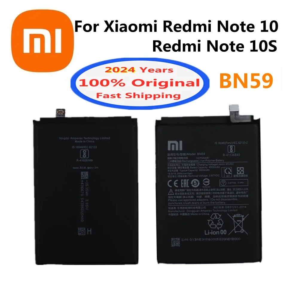 Batterie d\'origine BN59 pour Xiaomi Redmi Note 10/10S, 2024 mAh, batterie de remplacement 24.com BatBR, expédition rapide, haute qualité, 5000 ans