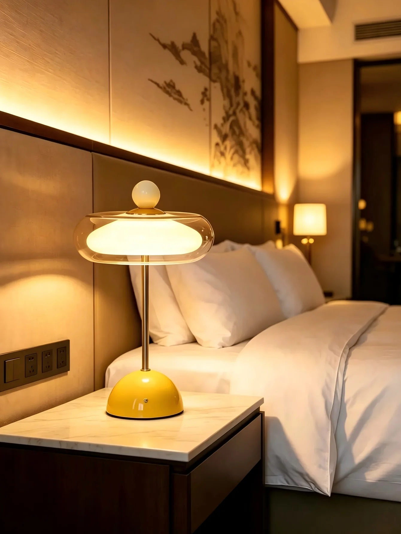 Vintage Bauhaus Glass Table Lamp Rechargeable Touch Dimmable 3‑Color LED Lamp, Dopamine Color Bedroom Bedside Decor Light