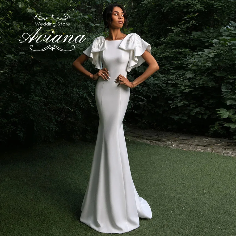 Customized Beads Long Mermaid Wedding Dresses Elegant Satin Lace Floor-Length A-Line Sweep Train Bride Gowns Elegant New Design