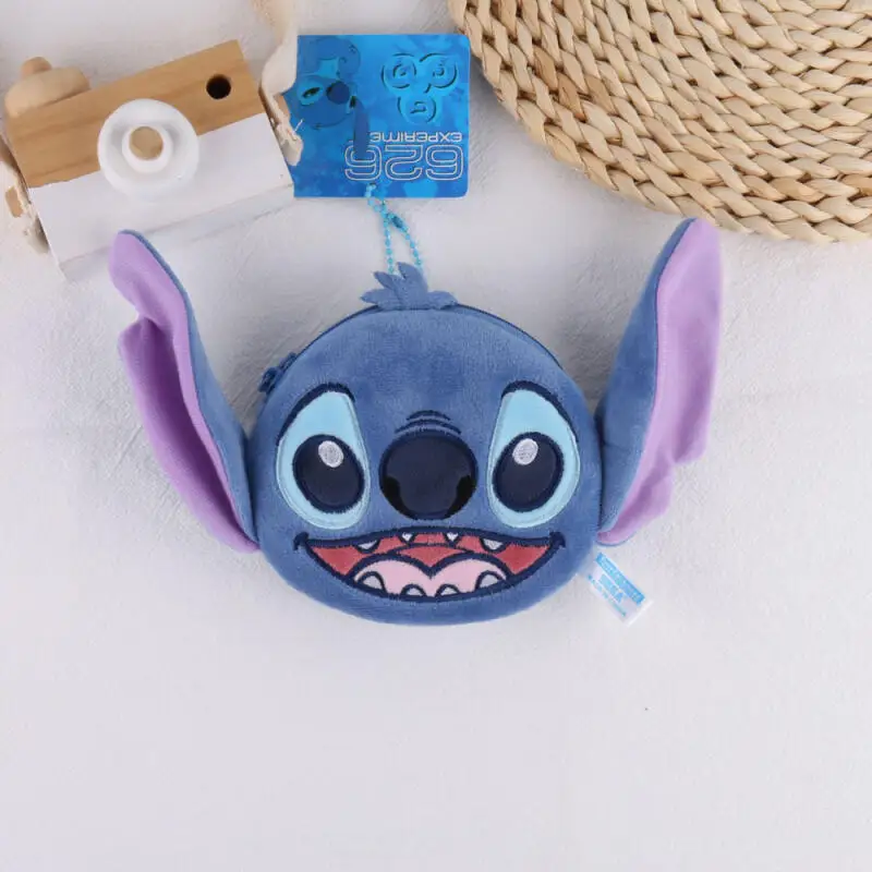 디즈니 릴로&스티치 스티치 혀를 핥는 지퍼 만화 캐릭터 플러시 동전 지갑 키체인 백팩 걸이끈 수납 가방 커플 선물