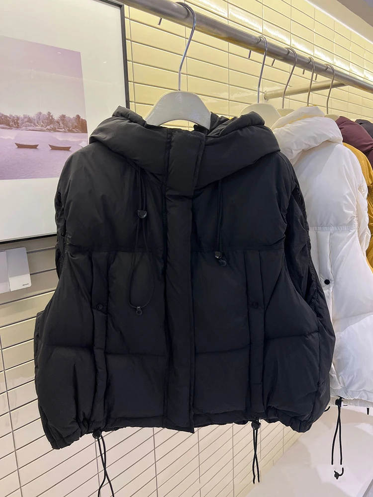 가을 겨울 후드 푸퍼 솔리드 다운 베스트 여성용 따뜻한 지퍼 조끼 아우터웨어 여성용 화이트 덕 다운 민소매 조임끈 조끼