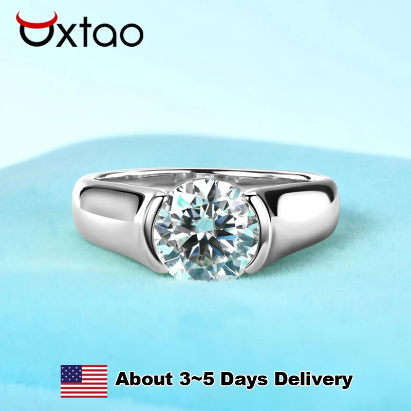 

OXTAO 8mm2CT Big Moissanite Solitiare Ring For Women Certified Original 925 Sterling Silver Engagement Wedding Band Ring Jewelry