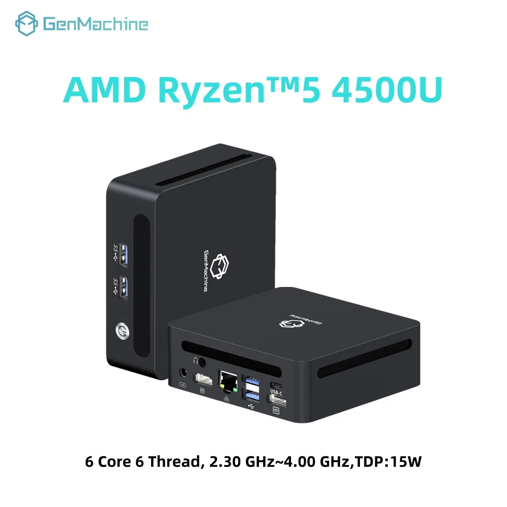 GenMachine 미니 PC 4500U AMD 윈도우 11 라이젠 DDR4 6코어 6스레드 4.00GHz 15W WiFi6 DIY 게이밍 컴퓨터 PC 게임용 오르데나도르