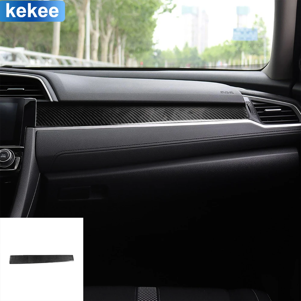 

For Honda Civic 10th Gen 2016-2019 Center Glove Box Panel Cover Tuning Soft Real Carbon FIber Sticker Car Interior Accessories