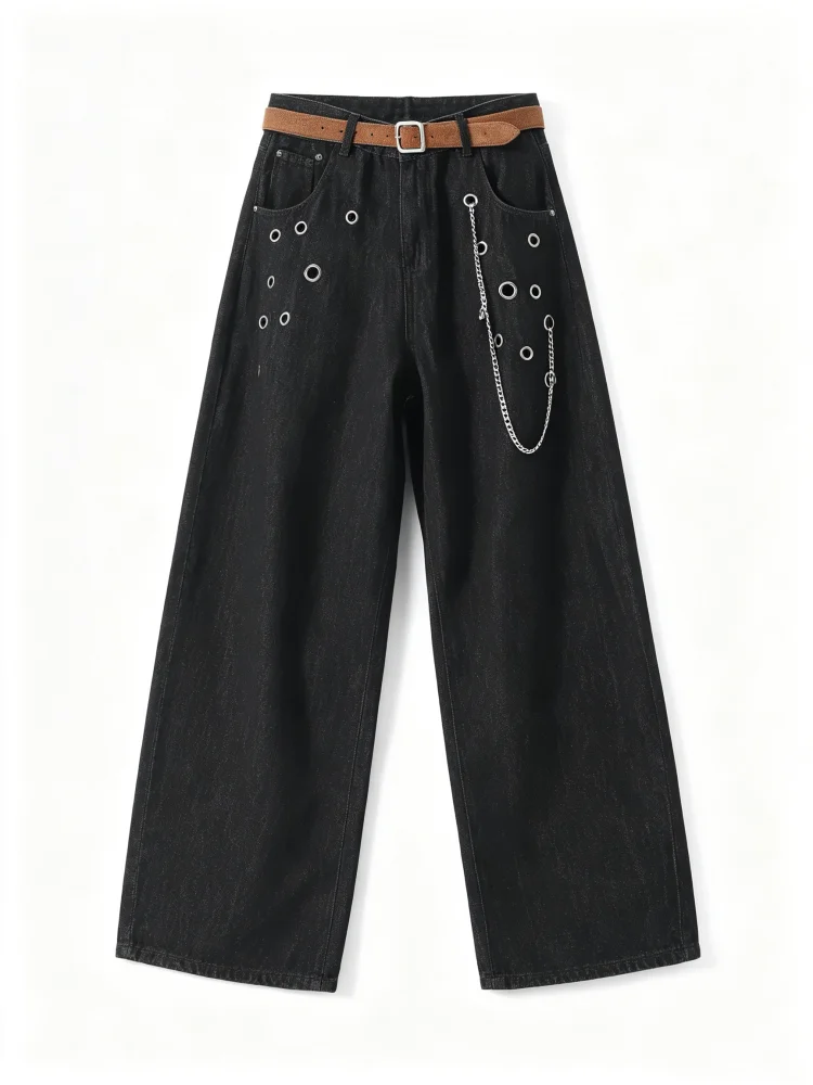 Women's Black Gothic Y2k Gyaru Emo Baggy Jeans Oversize Denim Trousers Harajuku Vintage Grunge Alternative Wide Leg Jean Pants