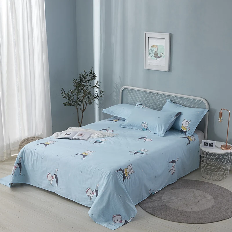 Funny Cartoon Animals Cat Bed Sheet Set 3Pcs Cotton Bedding Set Soft Breathable Skin-Friendly Healthy Sleep Bedroom Decoration