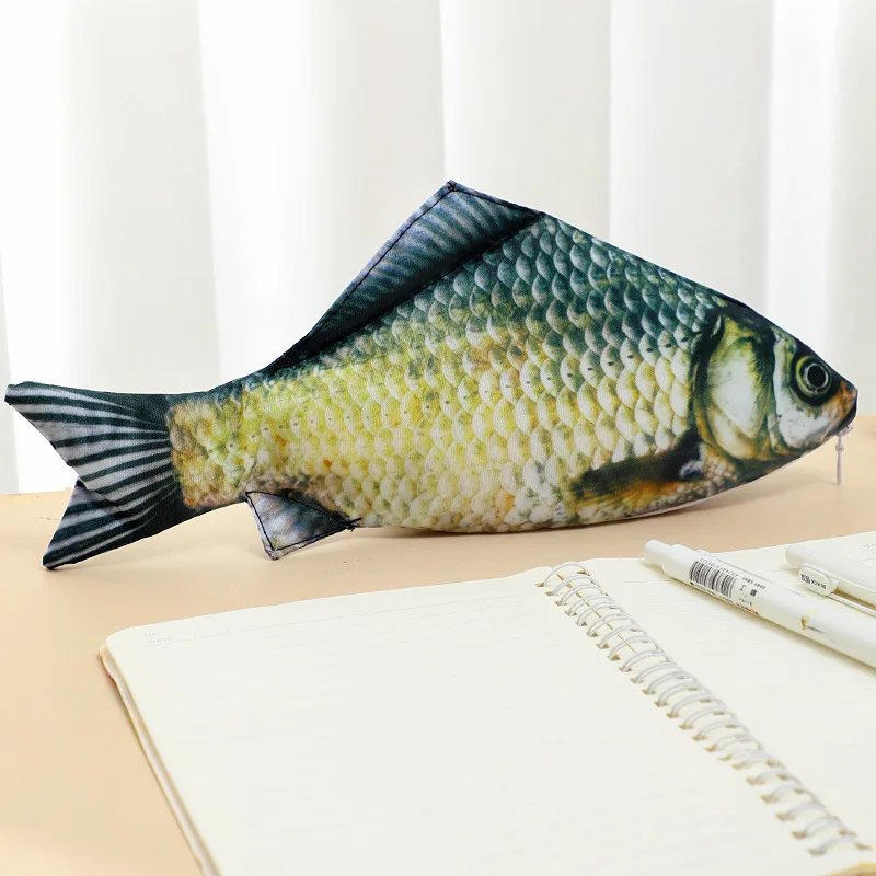 Realistic Salt Fish Carp Pencil Case Cute Creative Stationery Storage Bag Ideal Gift for Teen Junior High Girls Back To School