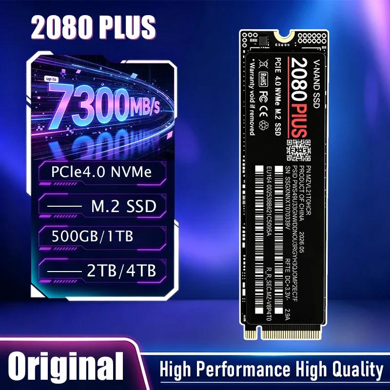 2080 PLUS NVMe M.2 2280 Internal SSD PCIe4.0 X4, 7300MB/s TLC 3D NAND 500GB-4TB Solid State Storage for PS5 Gaming PC