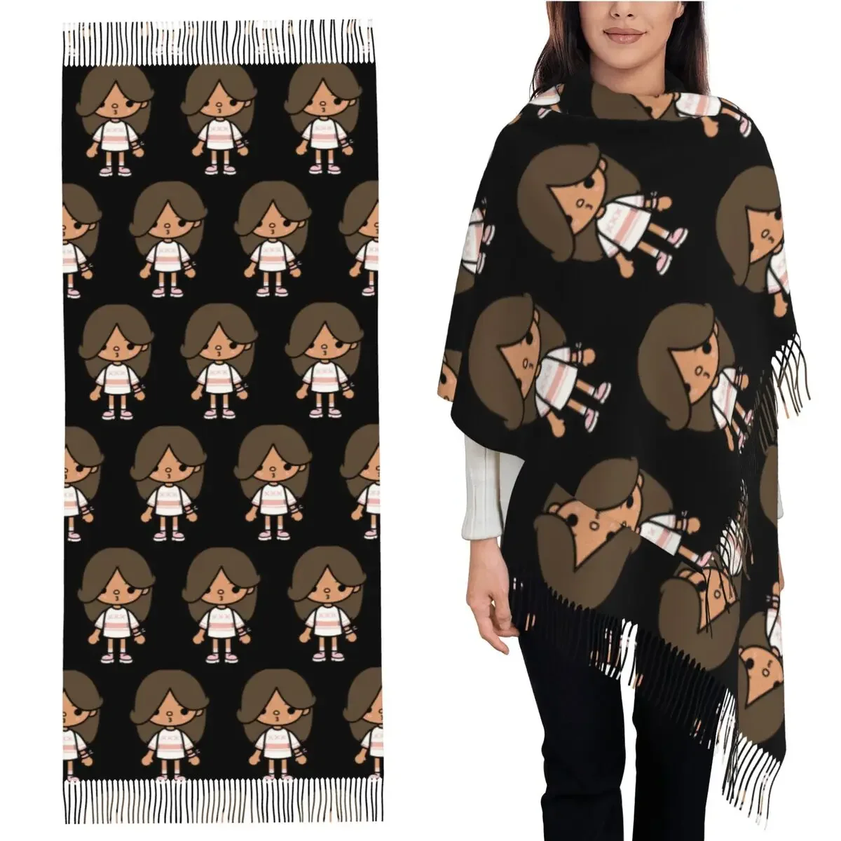 

Toca Life Box - Toca Boca Cute Scarf Шарфы с кисточками для женщин Мягкие теплые шали и накидки Длинная осенне-зимняя шаль