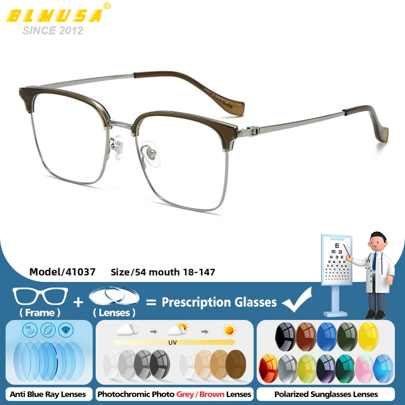

BLMUSA New Simple Square Progressive Prescription Glasses Men Anti-blue Light Photochromic Myopia Optical Eyeglasses For Office