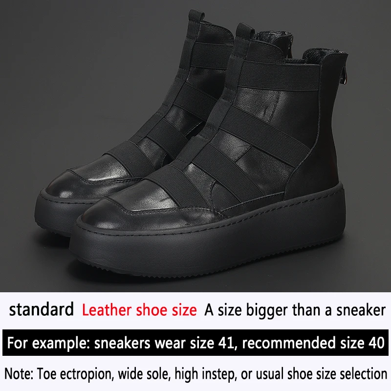 New British Cowhide Black Men\'s Boots Thick Soles Wear-resistant Trend Comfortable Short Boots Men High Top Casual Shoes