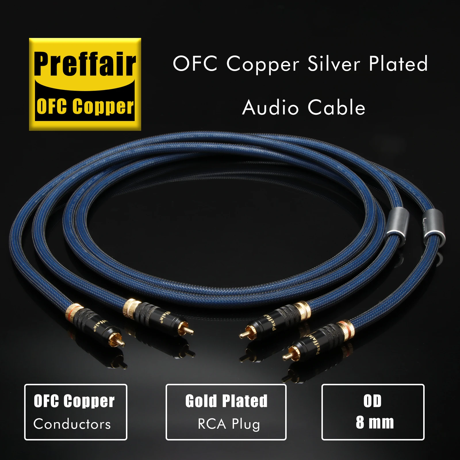 Preffair X405R1730 Stereo Audio Interconnect Cable (1 Pair) – Gold-Plated RCA for Hi-Fi Systems, CD Players & Amps