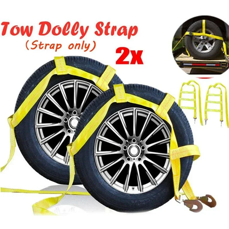 2PCS Car Tire Tow Dolly Straps 15-20inch Tire Basket Fixing Lashing Strap Chains For Motorbike Tension Belt Transport Fastening