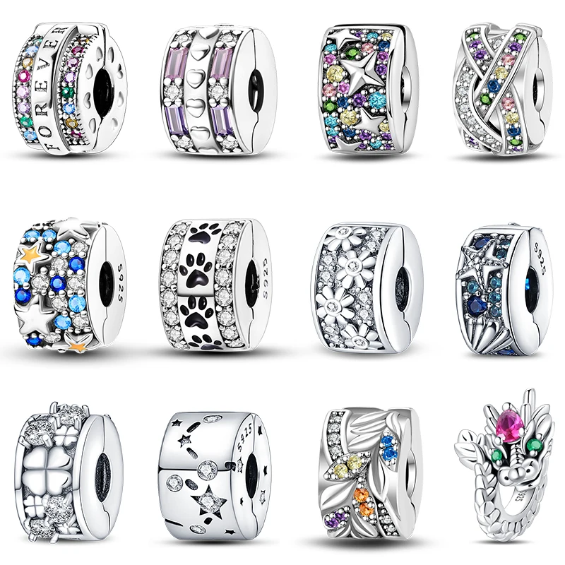 Breloques colorées en argent regardé 100%, perles de séparation étoiles et lune, adaptées au bracelet Pandora original, bijoux fins à bricoler soi-même, mode, 925