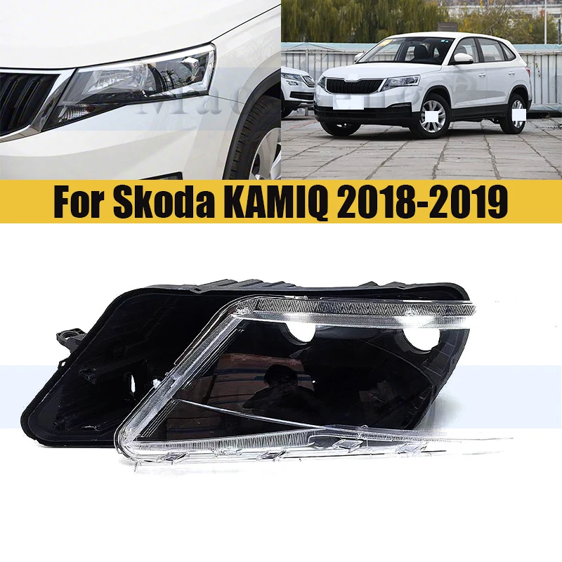 

Front Bumper Headlight Cover For Skoda KAMIQ 2018-2019 Cover Shell Shade Head Lamp Glass Head Light Lens Caps