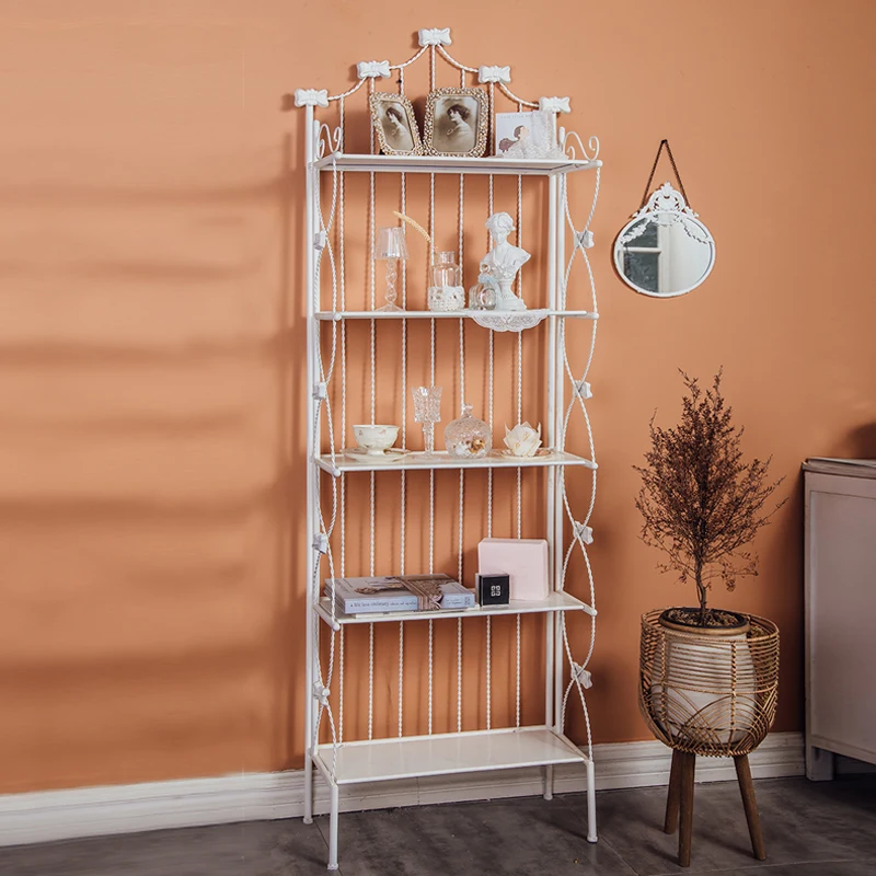 

French wrought iron stainless steel layer rack Floor-to-ceiling multi-layer homestay rack Dishes toy collection storage rack
