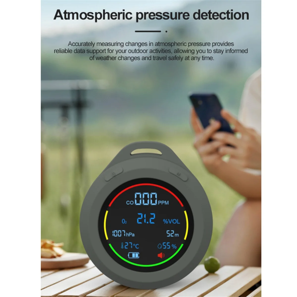 6 in 1 Air Quality Detector for CO O2 Temperature Humidity Atmospheric Pressure Altitude, Monitor for Indoor and Travel