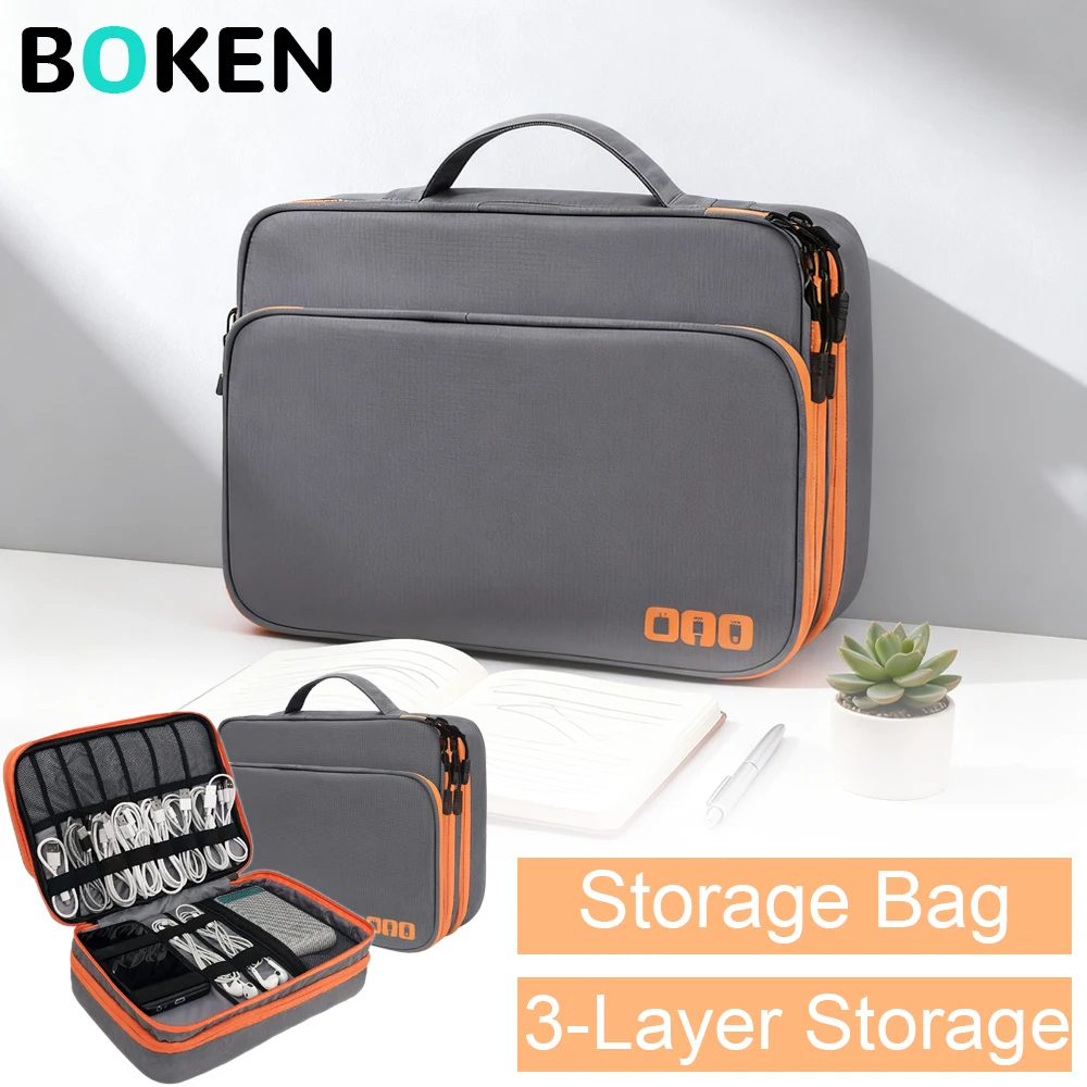 

3-Layer Cable Organizer Bag, Portable Travel Cable Storage Case for Cords, Charger, Power Bank, Suitable for Camping,Family Trip